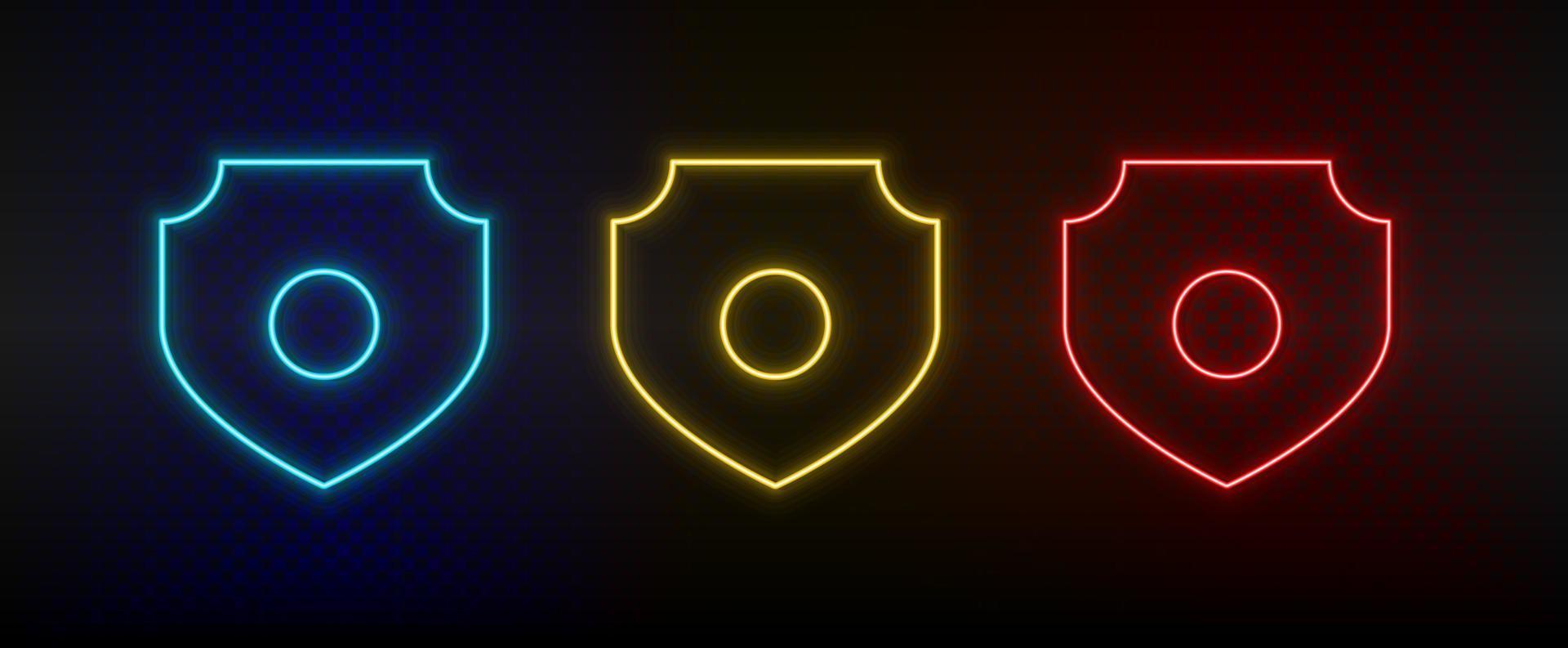 neon icoon reeks antivirus, veiligheid. reeks van rood, blauw, geel neon vector icoon Aan donker transparant achtergrond