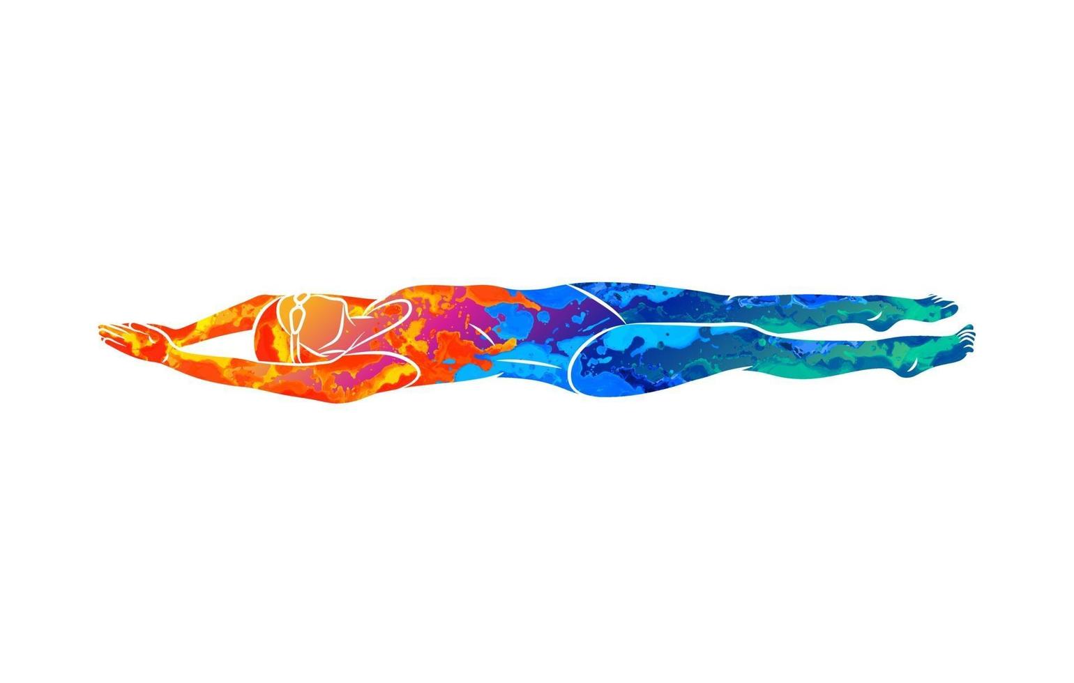 abstracte jonge vrouw is op haar rug zwemmen van splash van aquarellen. vectorillustratie van verven. rugslag vector