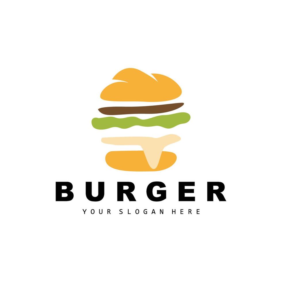 hamburger logo, snel voedsel ontwerp, brood en groenten vector, snel voedsel restaurant merk icoon illustratie vector