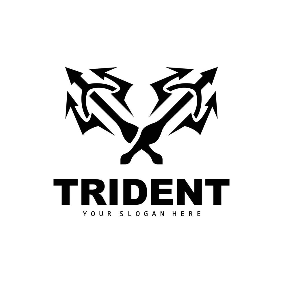 drietand logo, vector magie speer van Poseidon Neptunus, triton koning ontwerp, sjabloon icoon merk illustratie