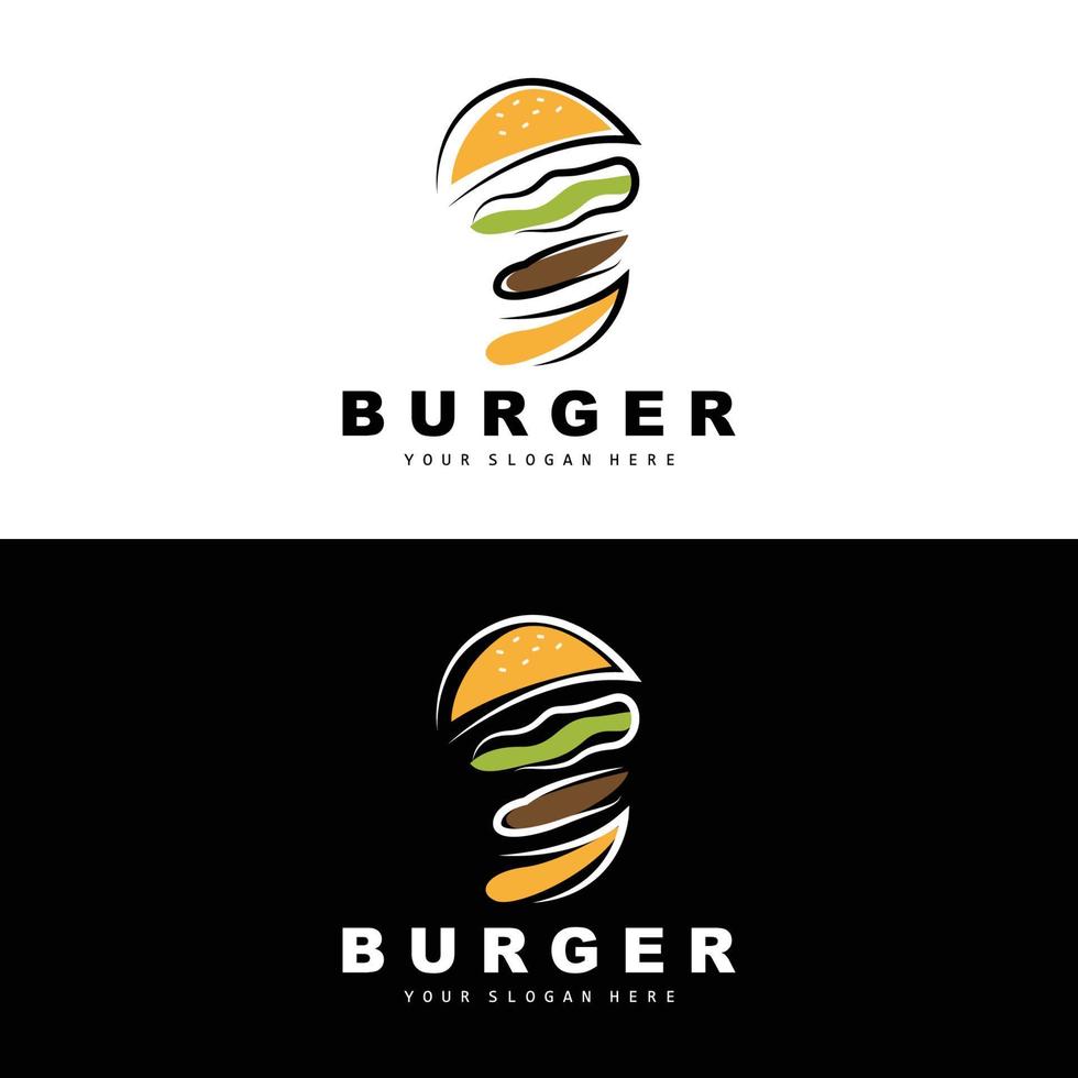 hamburger logo, snel voedsel ontwerp, brood en groenten vector, snel voedsel restaurant merk icoon illustratie vector