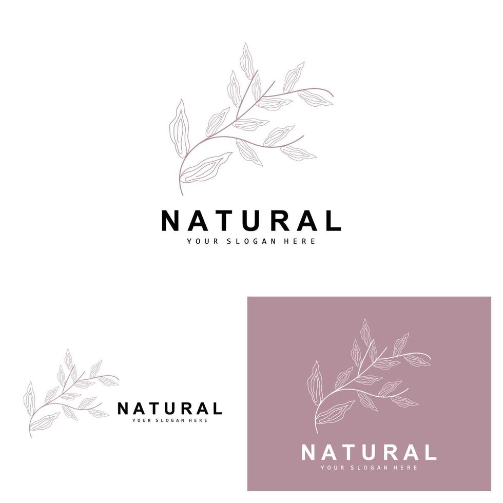 gemakkelijk botanisch blad en bloem logo, vector natuurlijk lijn stijl, decoratie ontwerp, banier, folder, bruiloft uitnodiging, en Product branding