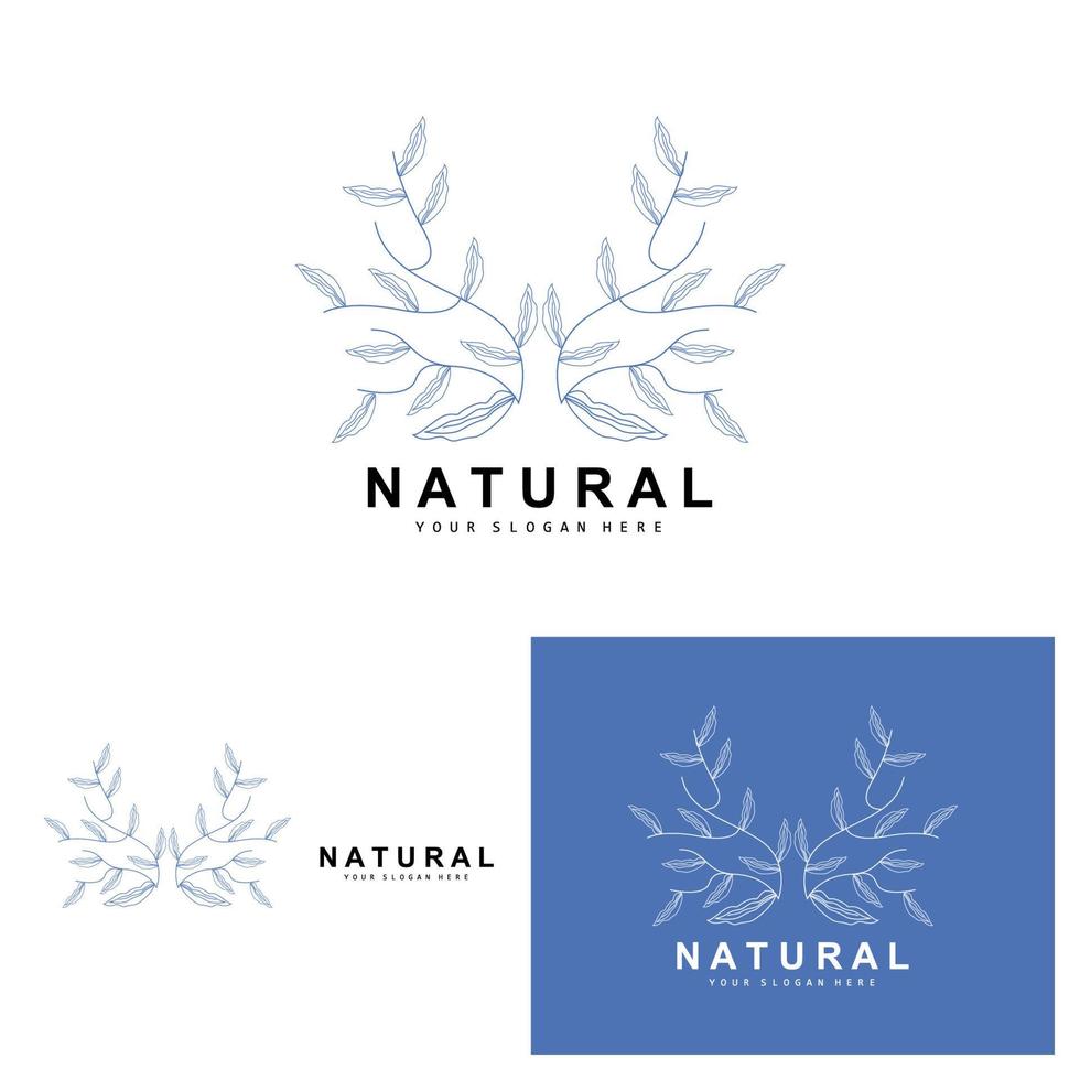 gemakkelijk botanisch blad en bloem logo, vector natuurlijk lijn stijl, decoratie ontwerp, banier, folder, bruiloft uitnodiging, en Product branding