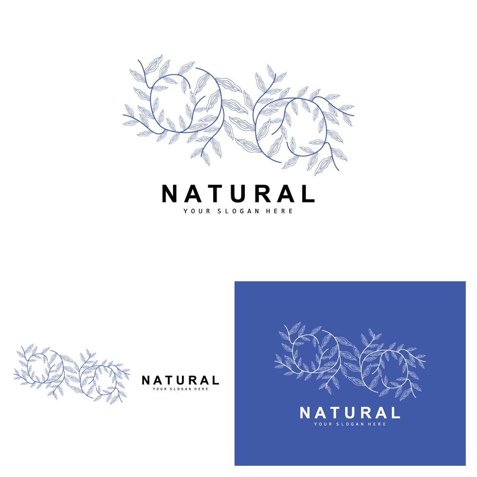 gemakkelijk botanisch blad en bloem logo, vector natuurlijk lijn stijl, decoratie ontwerp, banier, folder, bruiloft uitnodiging, en Product branding