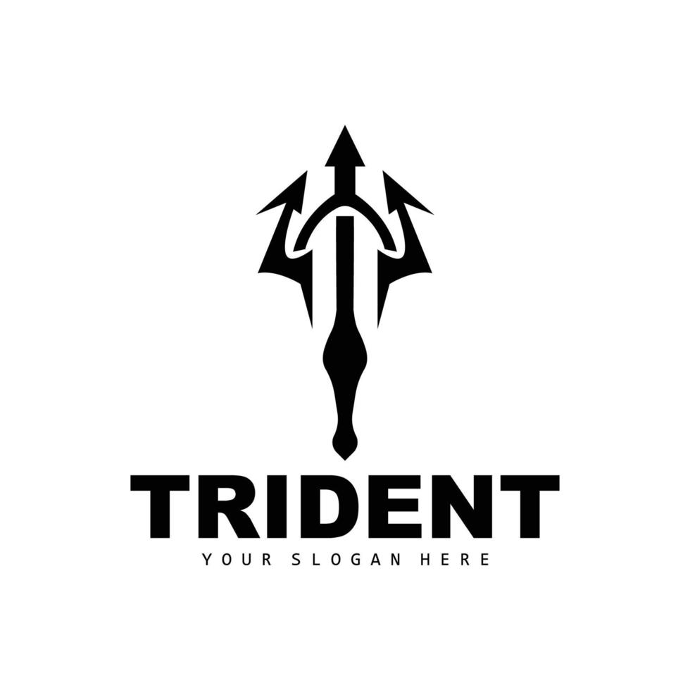 drietand logo, vector magie speer van Poseidon Neptunus, triton koning ontwerp, sjabloon icoon merk illustratie