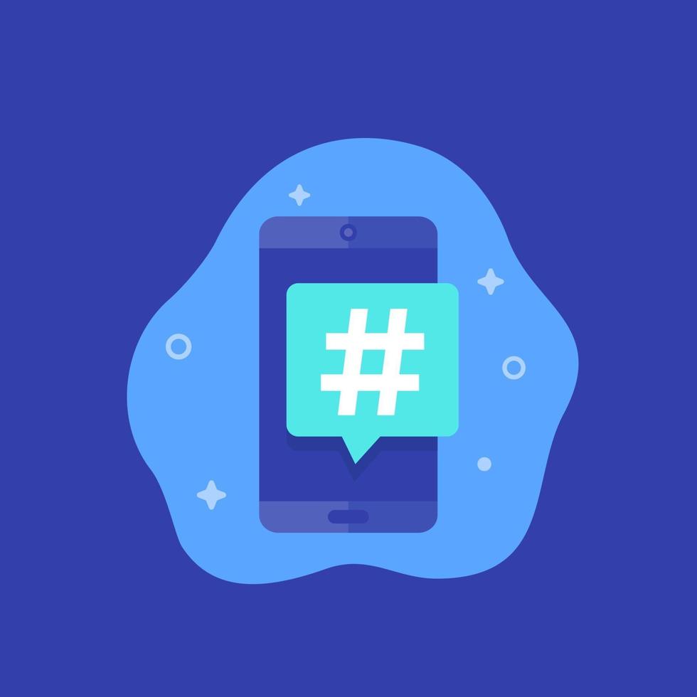 hashtag-pictogram met slimme telefoon, vector