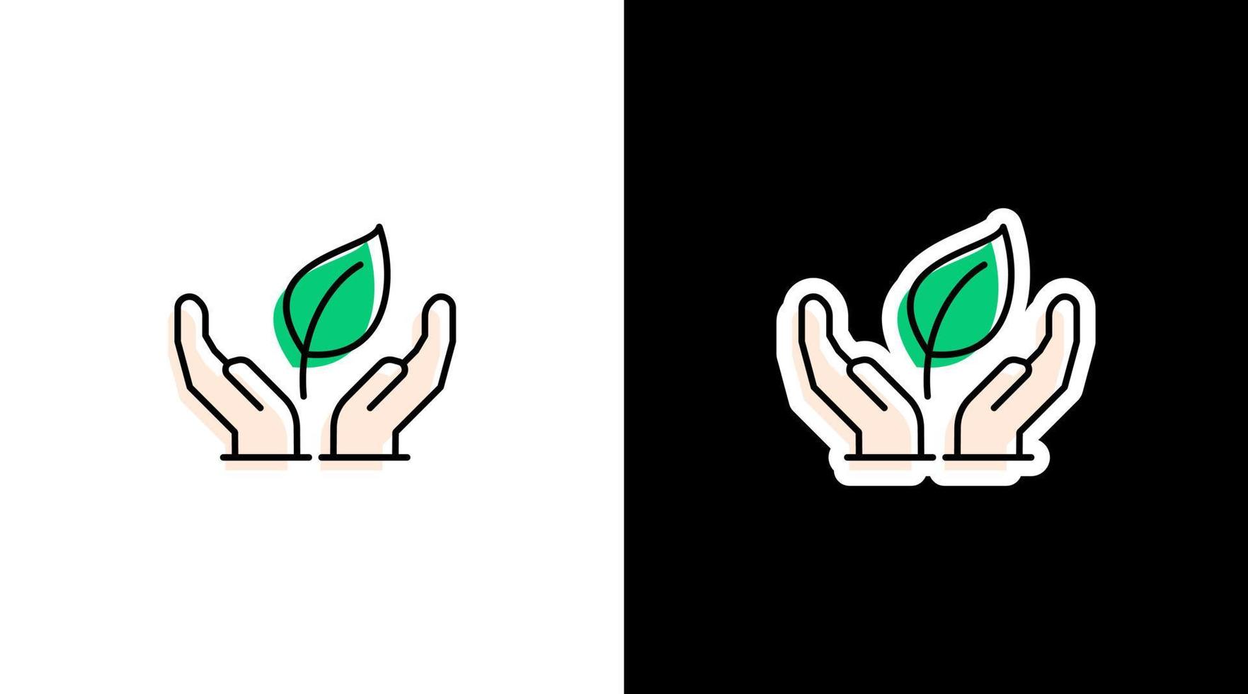 groen blad met twee hand- milieu logo icoon sticker vector