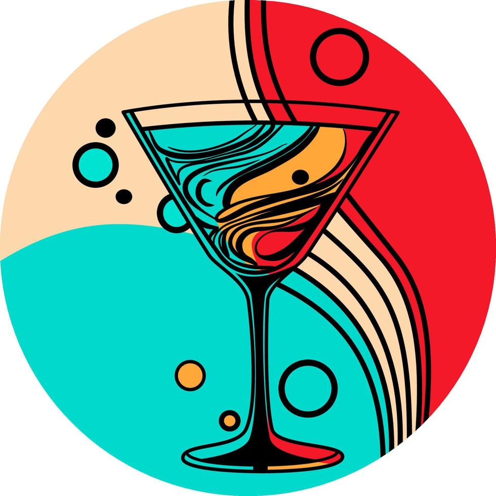 martini glas met cocktail in postmodern knal kunst techniek vector