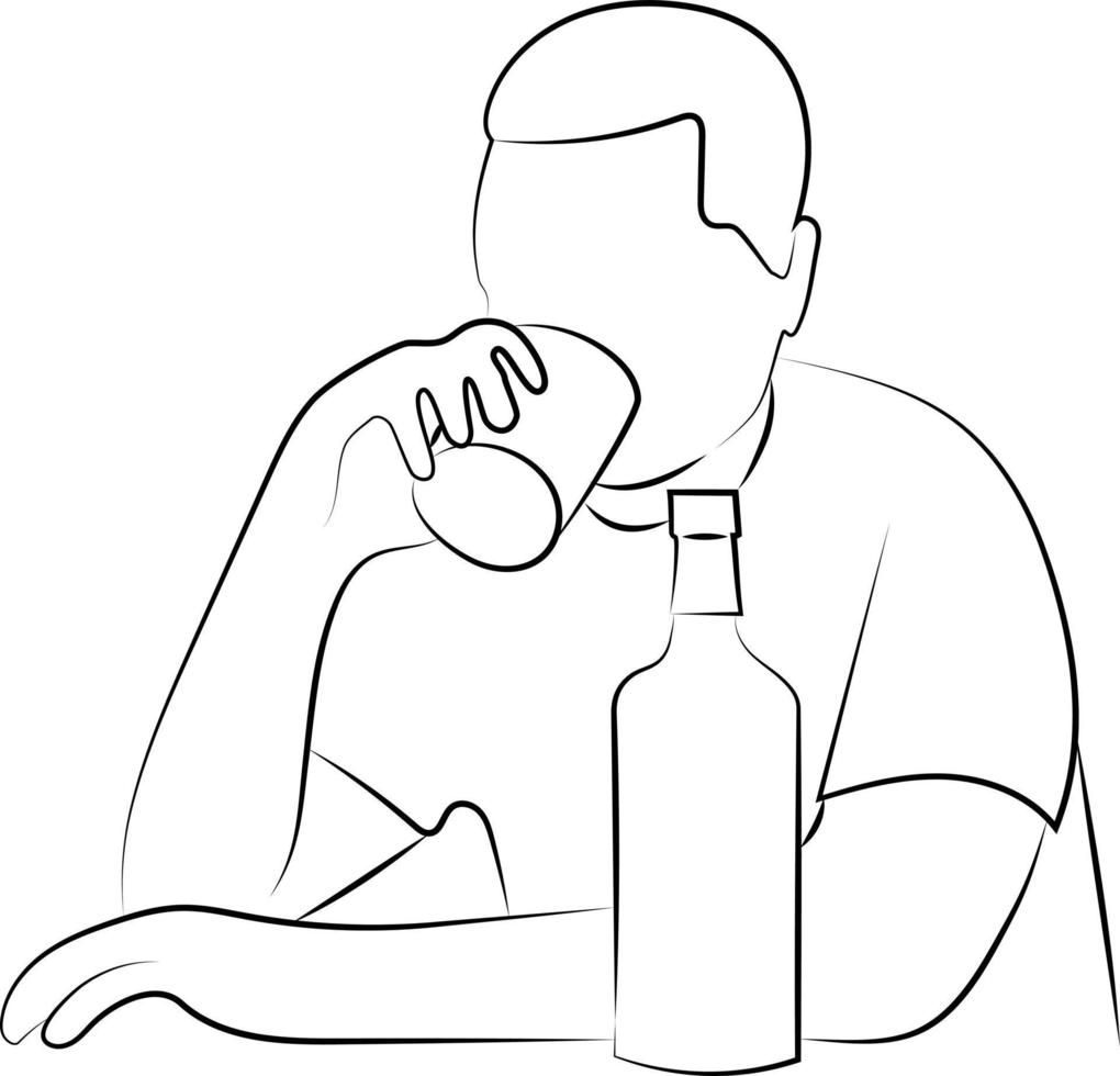 hand- getrokken lijn tekening van een Mens drinken alcohol van glas vector