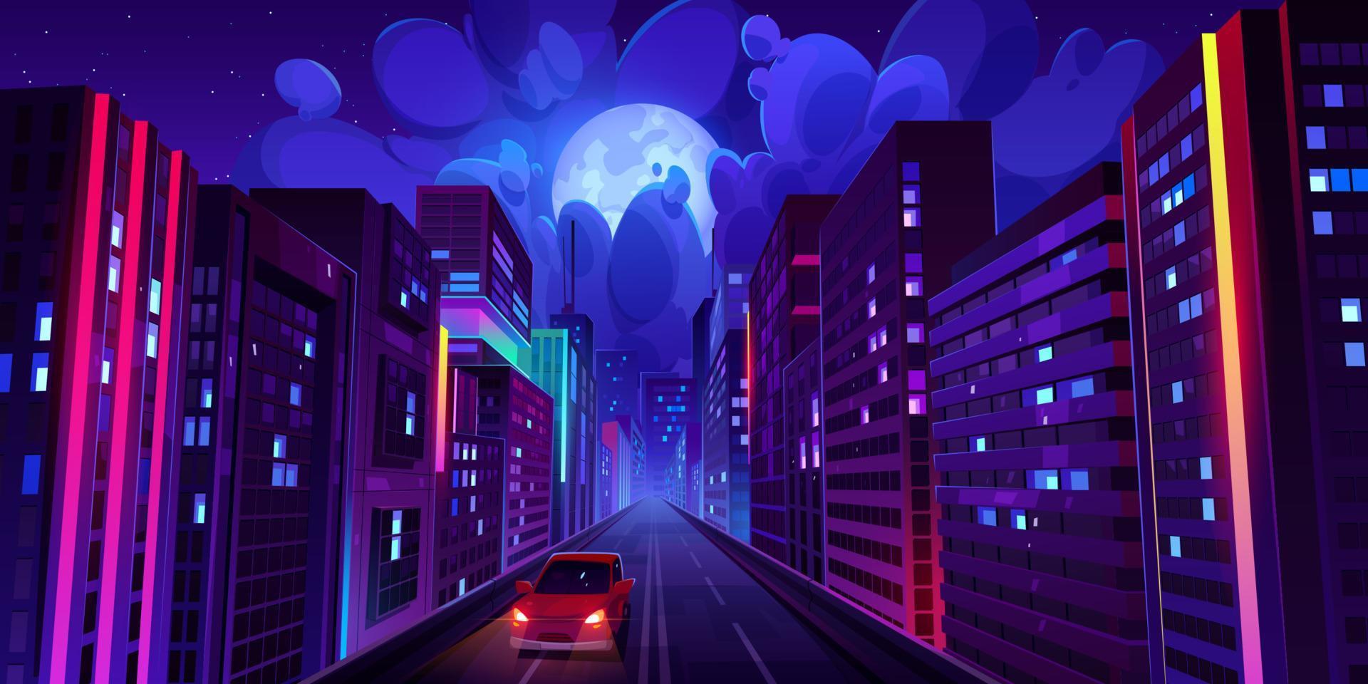 stad met snelweg weg en gebouwen Bij nacht vector