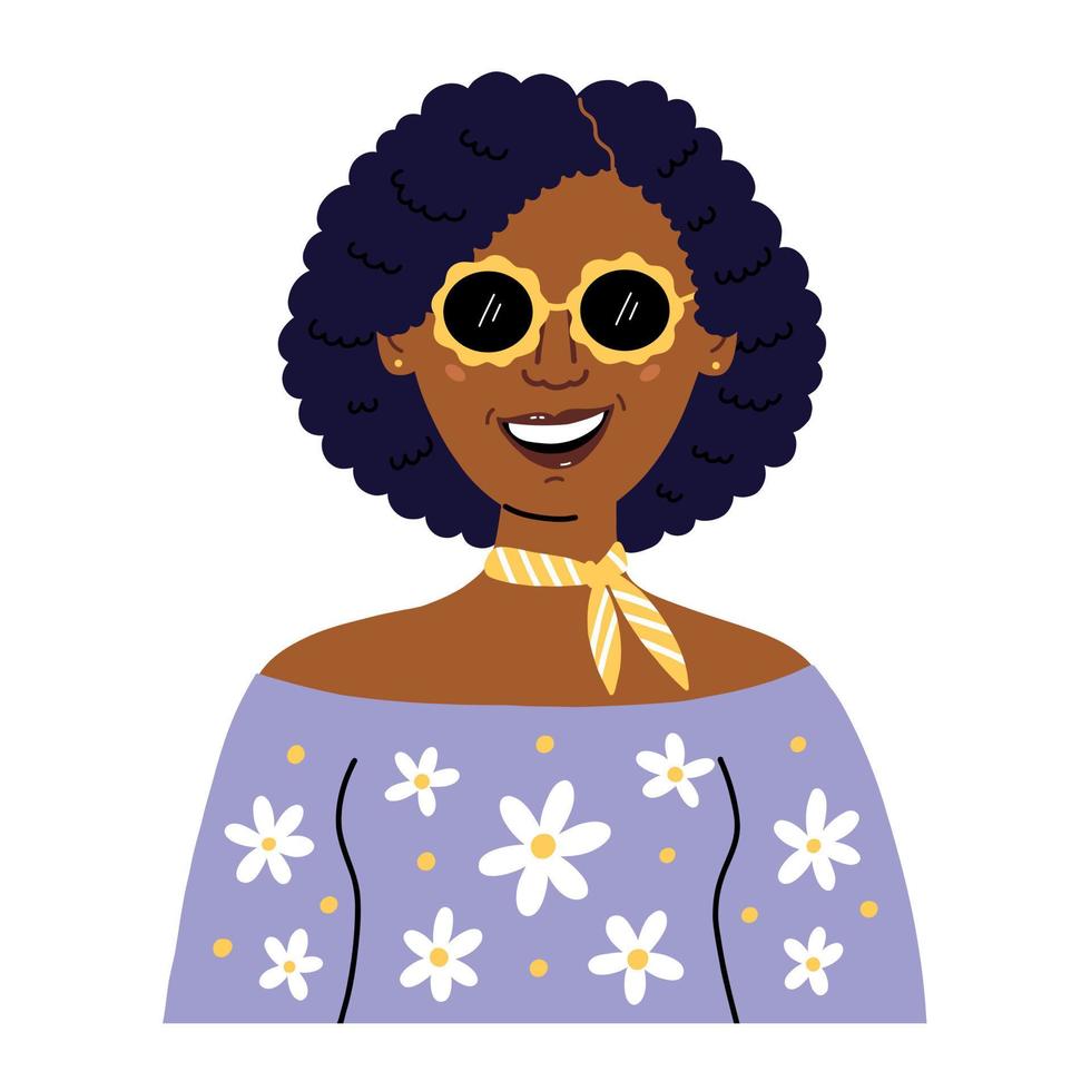 portret avatar modern afro vrouw met zwart haar- vector