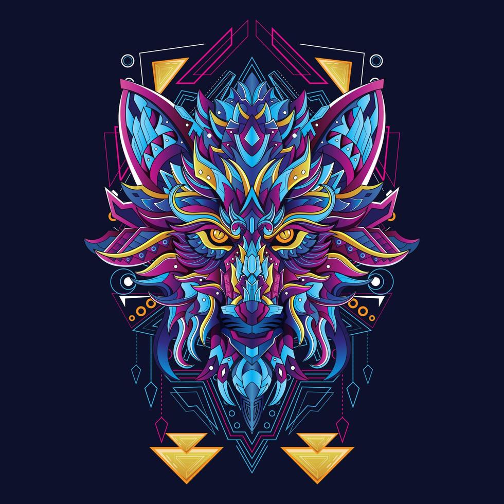 wolf zeshoek neon cyberpunk ontwerp hoofd illustratie uw handelswaar of bedrijf vector