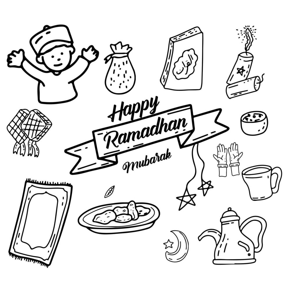 hand- tekening lijn van Ramadan tekening ontwerp verzameling vector