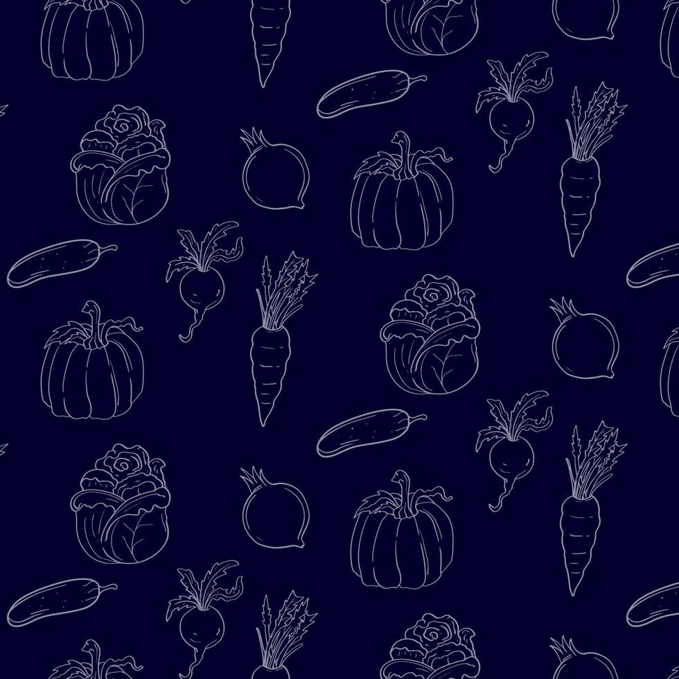 wit schets naadloos groente geïsoleerd in donker achtergrond vector patroon helder kleur patroon geschikt voor affiches, ansichtkaarten, kleding stof of omhulsel papier