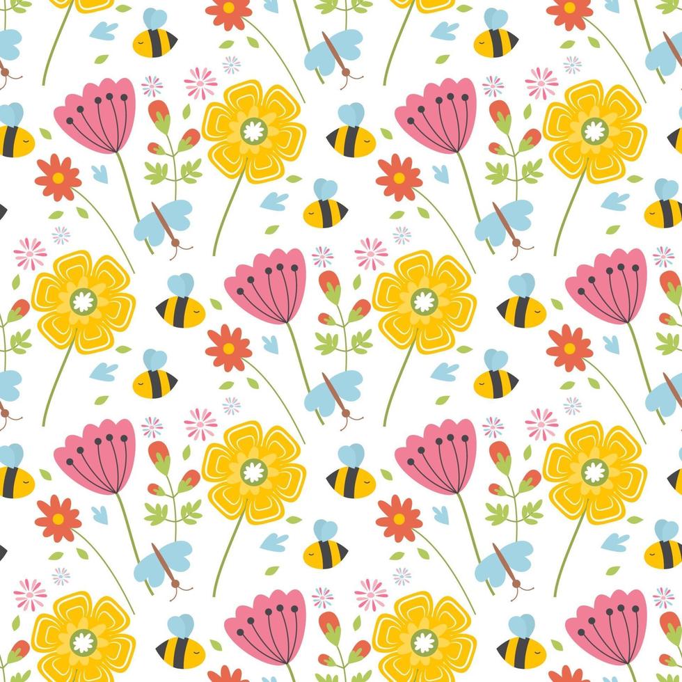 Pasen lente naadloze patroon met schattige dieren, vogels, bijen, vlinders. vector
