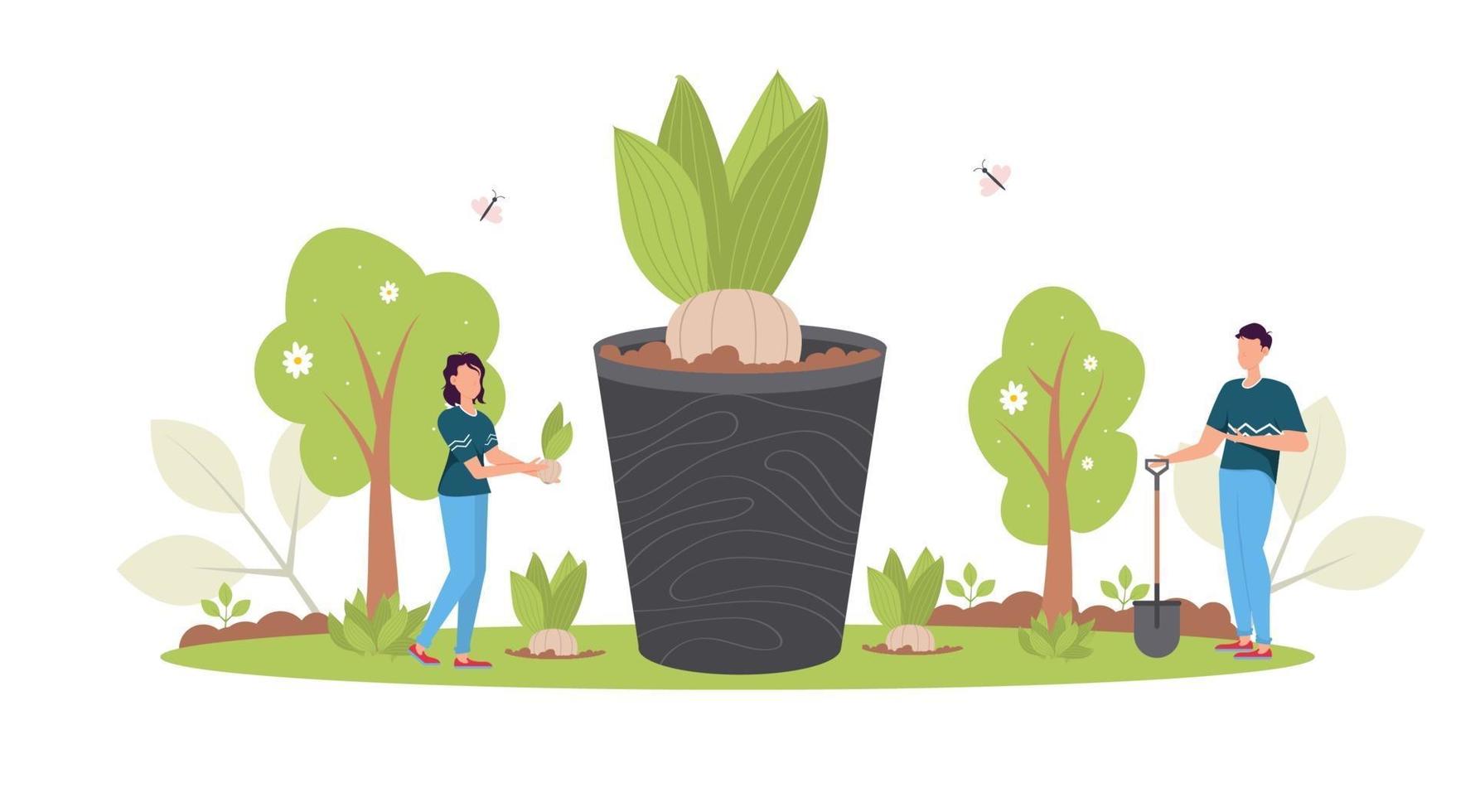 lente herbebossing concept. bosherstel, herbebossing bomen planten, milieudag. vector