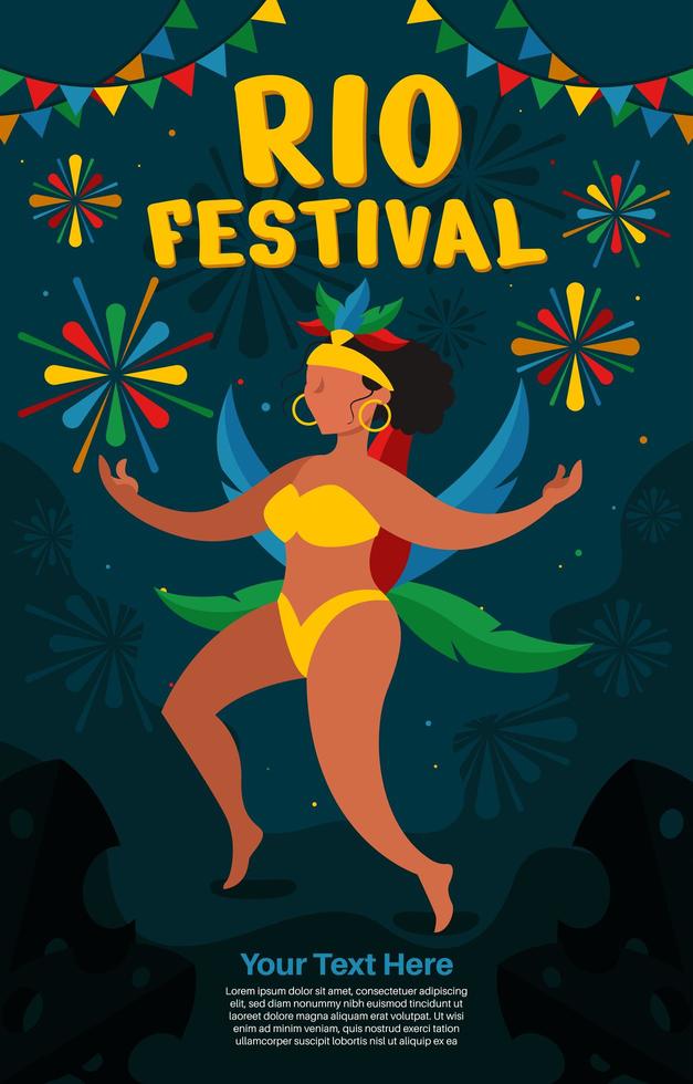 poster rio festival met vuurwerk achtergrond vector