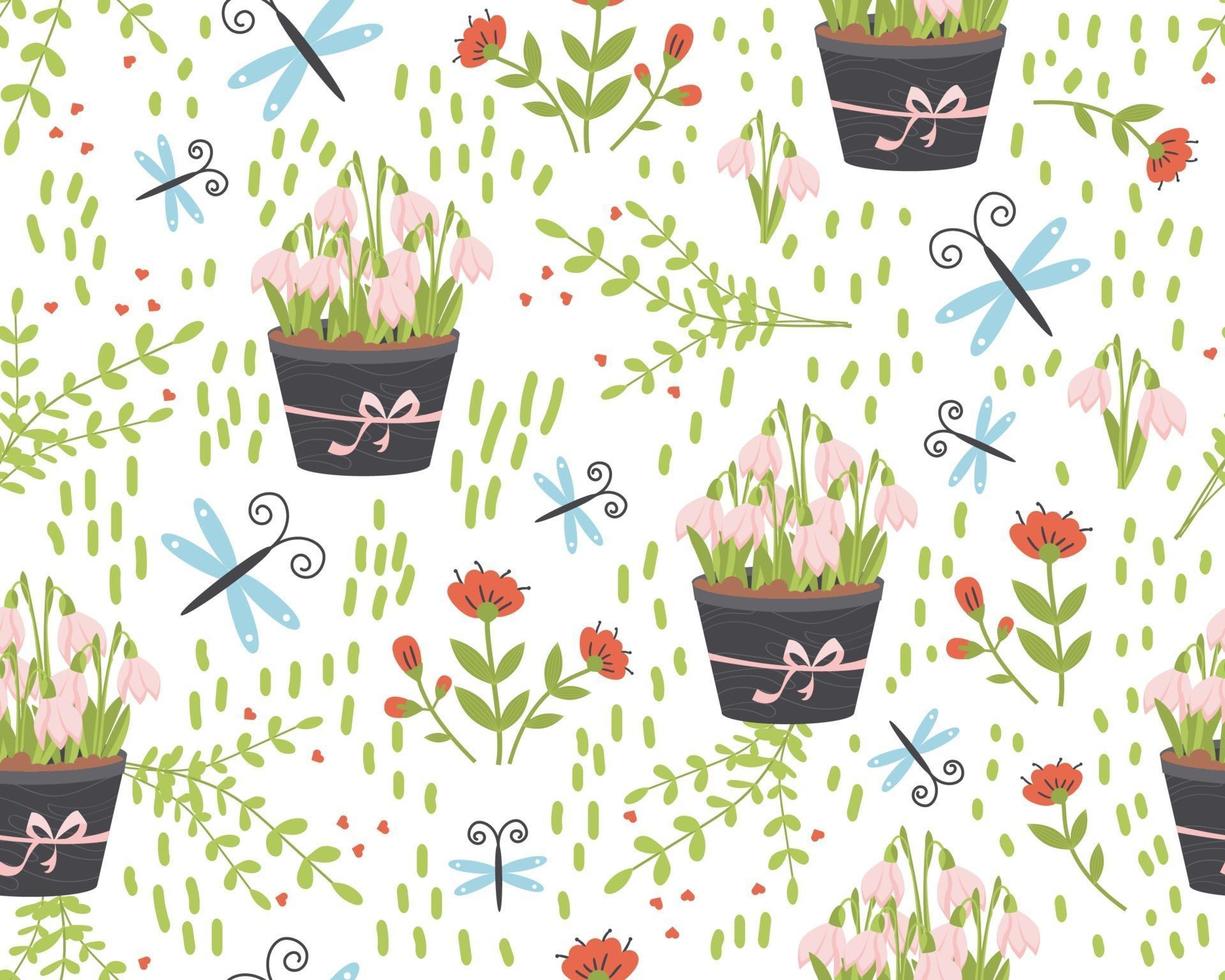 naadloze patroon met schattige bloemen. hand getrokken zomerflora textiel vector