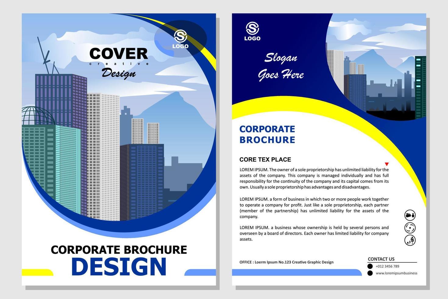 brochure Sjablonen, flyers, brochures, affiches, Hoes ontwerpen, lay-out ruimten voor foto achtergronden, vector illustratie Sjablonen in a4 maat. blauw geel kleur brochure met ronde patroon