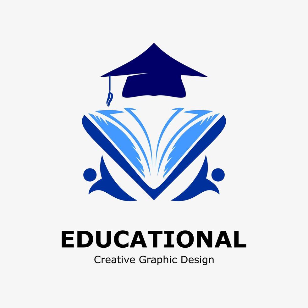 logo symbool voor onderwijs. diploma uitreiking hoed icoon, boek en leerling icoon. onderwijs vector logo sjabloon.