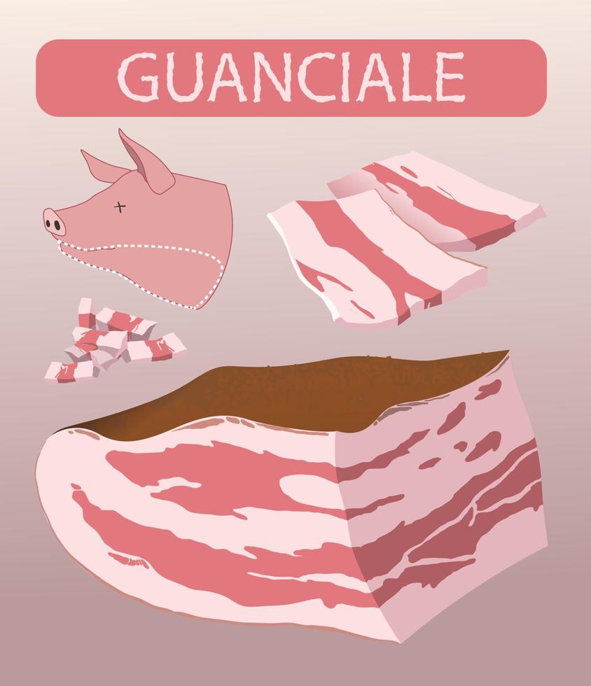 guanciale illustratie, varkensvlees vlees in Italiaans keuken vector