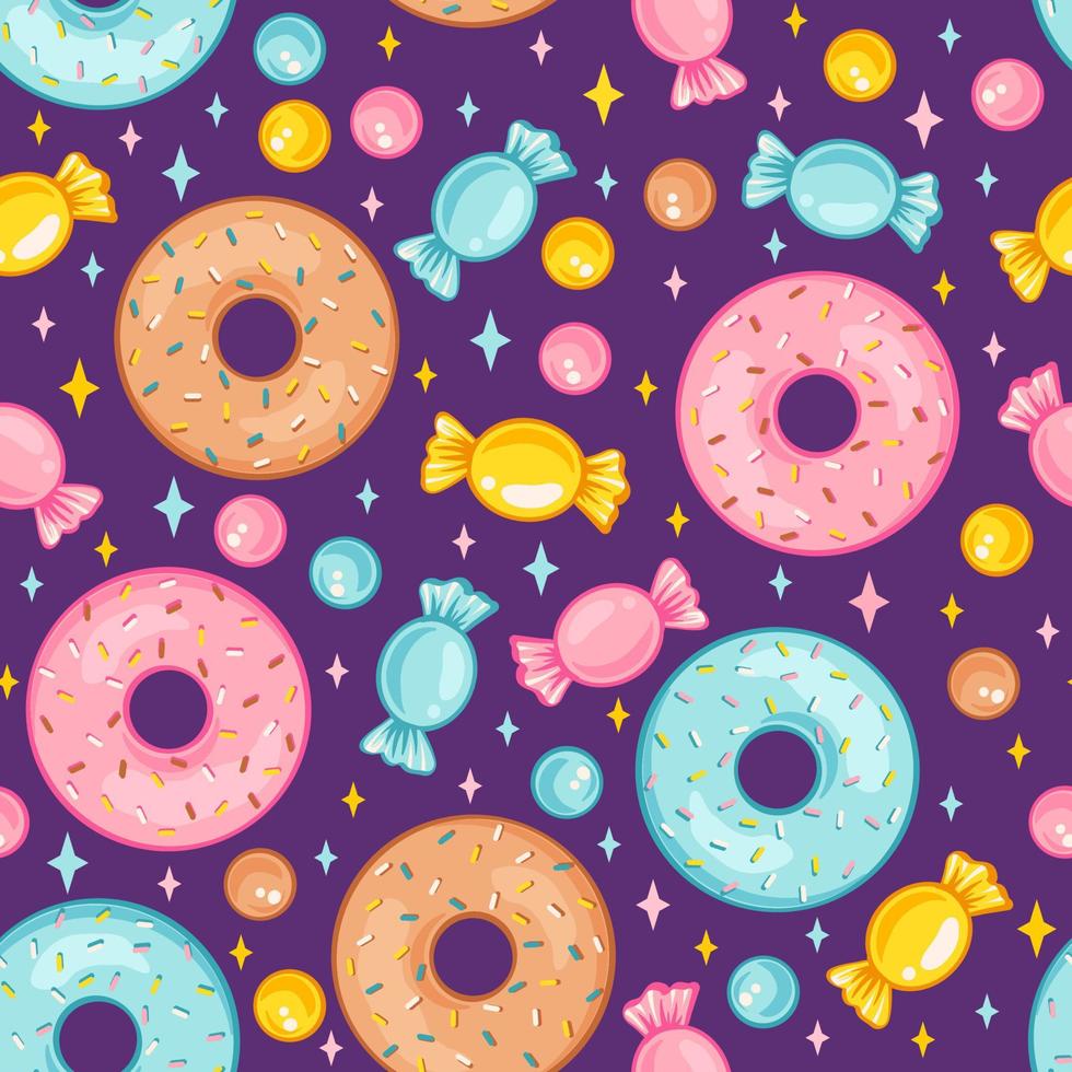 zoet snoep en donut naadloos patroon vector