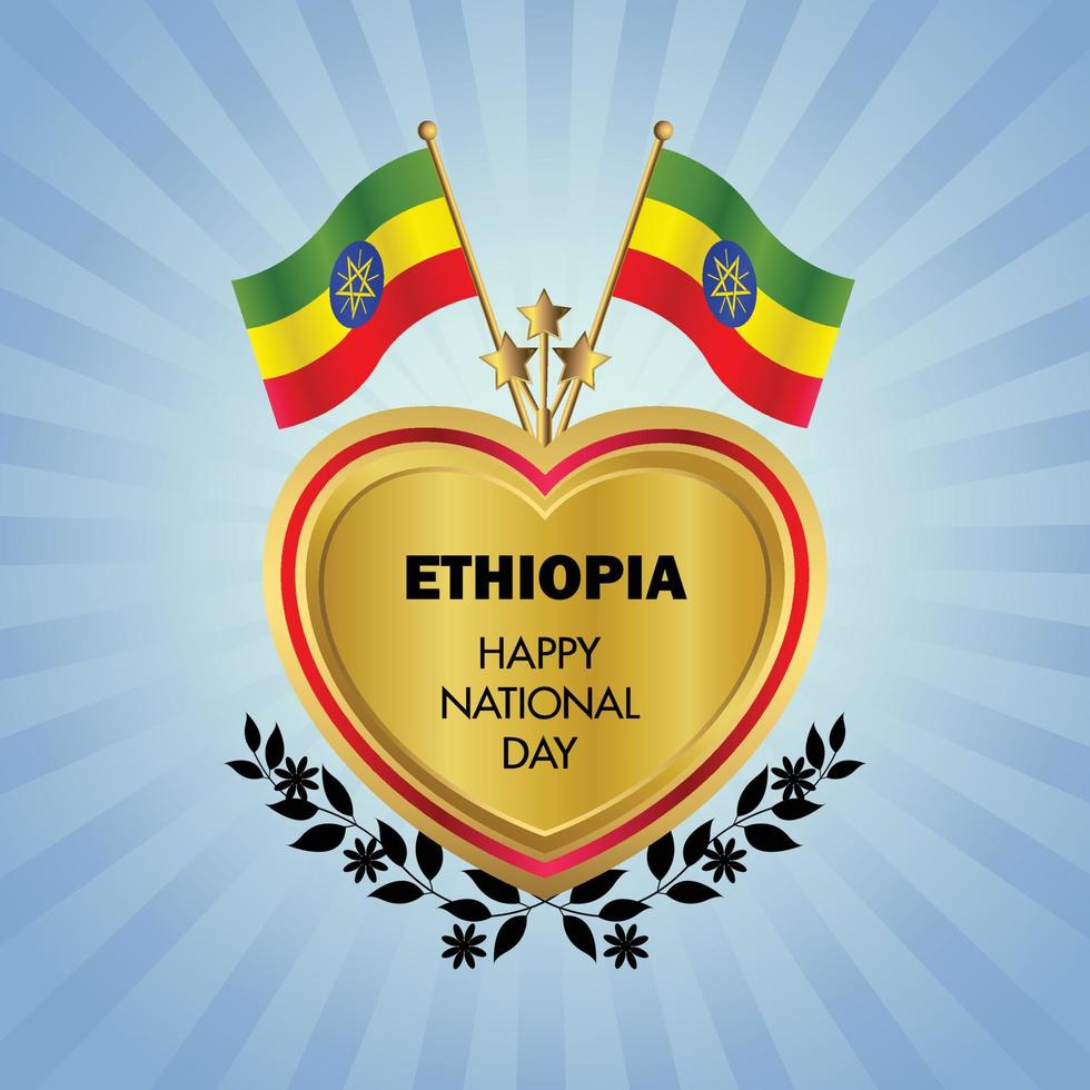 Ethiopië Colombia vlag onafhankelijkheid dag met goud hart vector