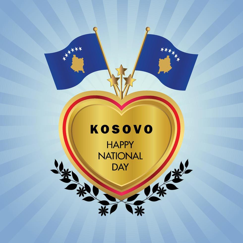 Kosovo vlag onafhankelijkheid dag met goud hart vector