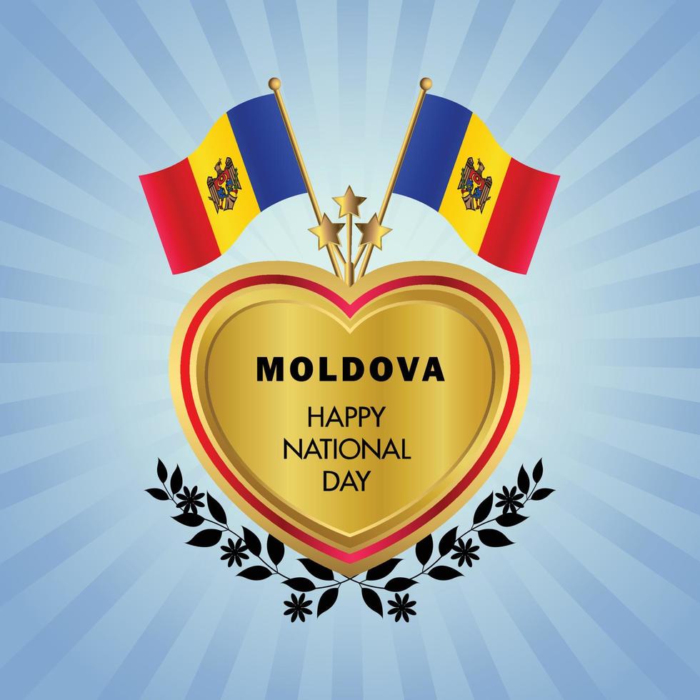 Moldavië vlag onafhankelijkheid dag met goud hart vector