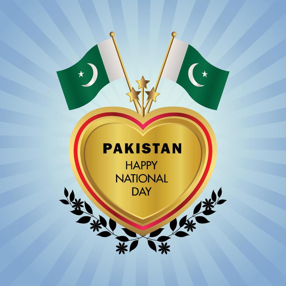 Pakistan vlag onafhankelijkheid dag met goud hart vector