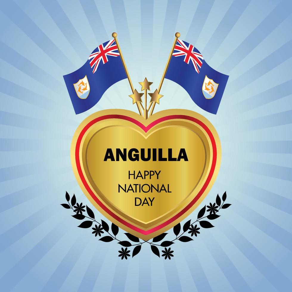 Anguilla vlag onafhankelijkheid dag met goud hart vector