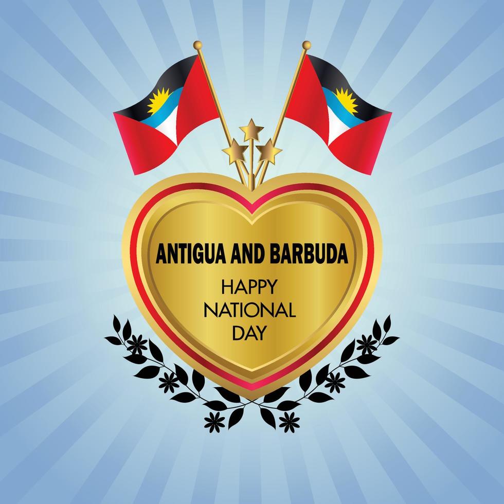 antigua en Barbuda vlag onafhankelijkheid dag met goud hart vector