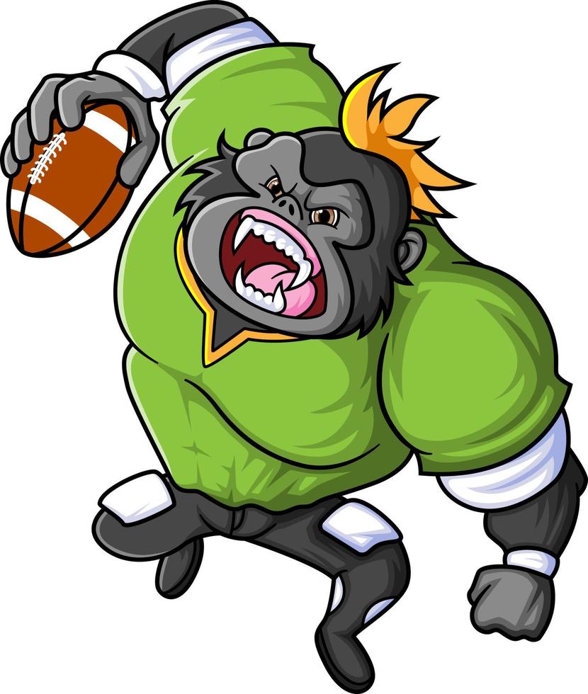 de sterk gorilla mascotte van Amerikaans Amerikaans voetbal compleet met speler kleden vector