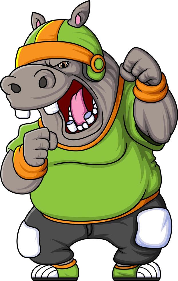 de nijlpaard mascotte van Amerikaans Amerikaans voetbal compleet met speler kleden vector