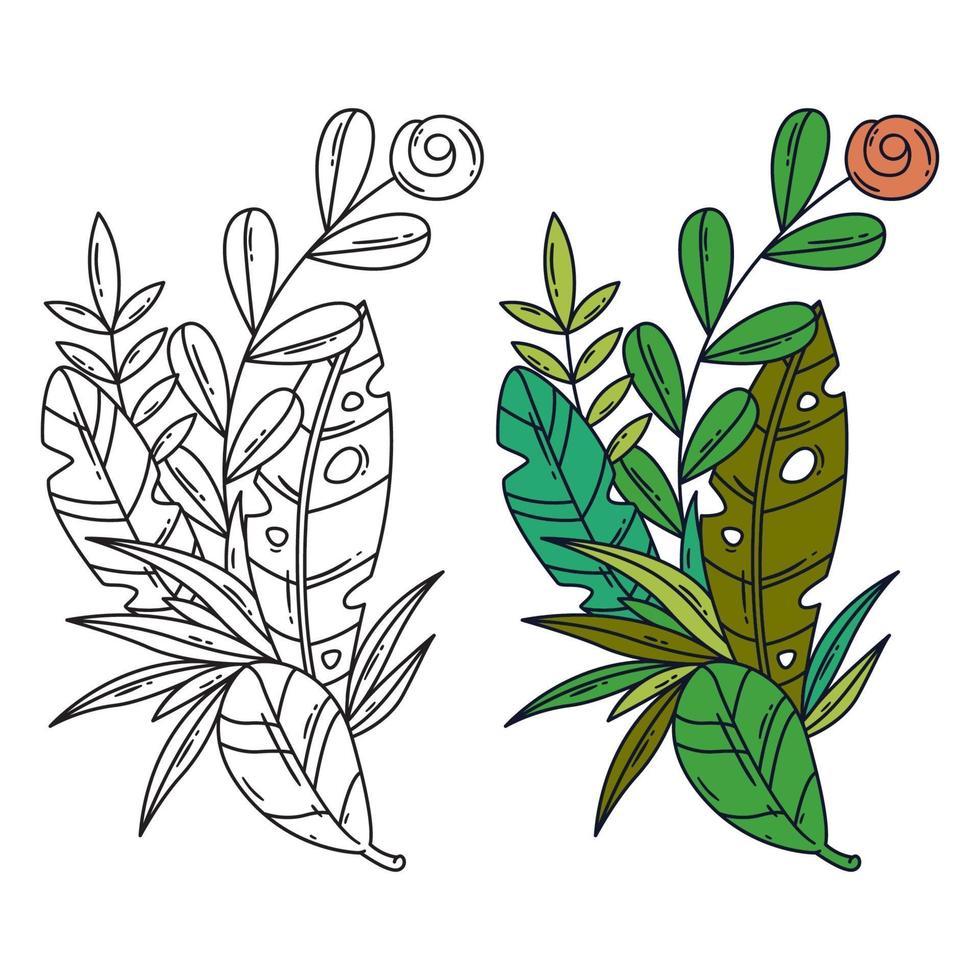 vector gescheiden illustratie van tropische bladeren en bloemen.