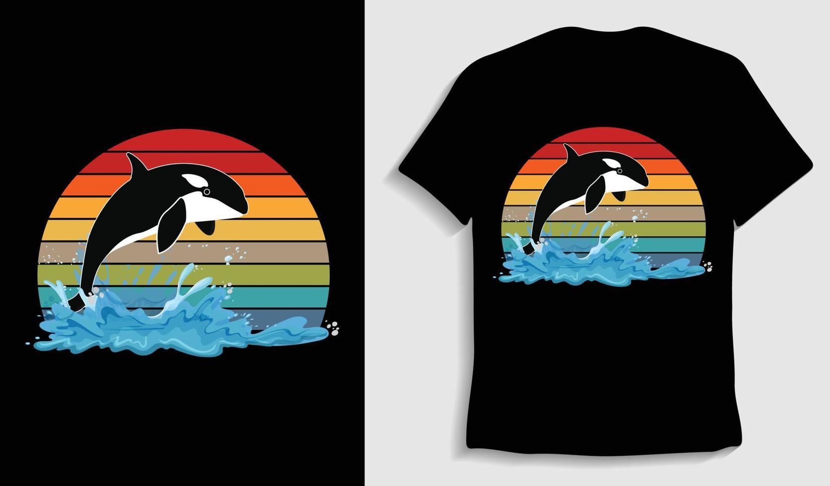 walvis nautische thema retro wijnoogst kleur t-shirt ontwerp vector