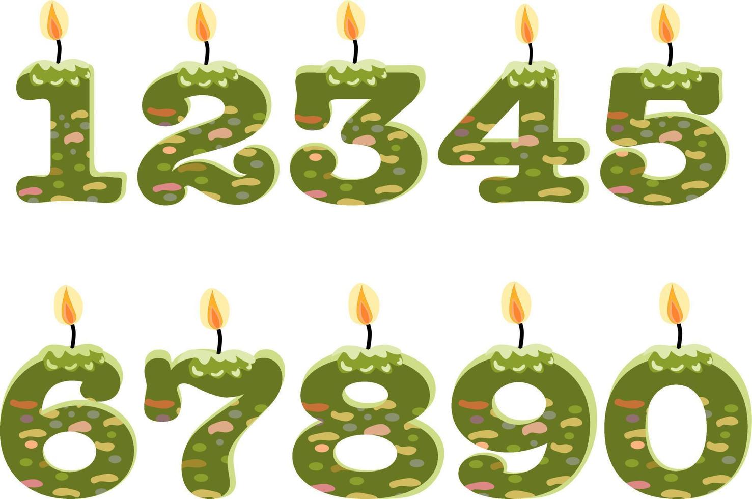 groen steen structuur verjaardag kaarsen in de het formulier van nummers. sjabloon reeks van symbolen voor uitnodiging naar de verjaardag. vector vlak ontwerp geïsoleerd Aan wit achtergrond.
