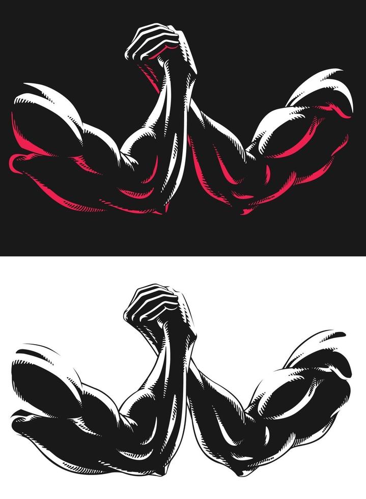 silhouet gespierde arm worstelen vechten sportschool illustratie vector