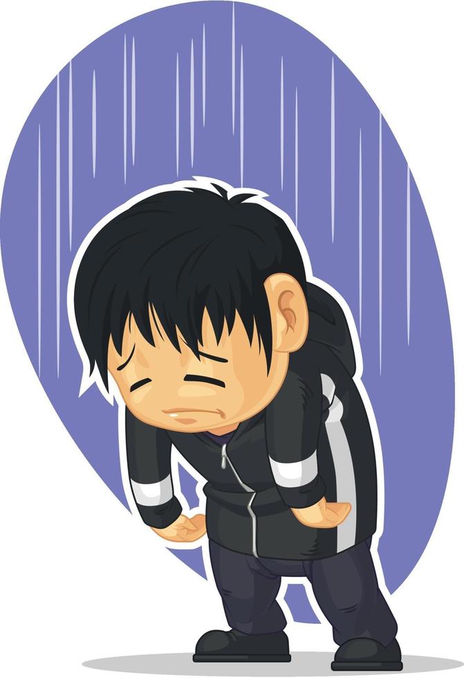 triest depressieve jongen rouwende sombere stemming ongelukkige gevoelens cartoon vector