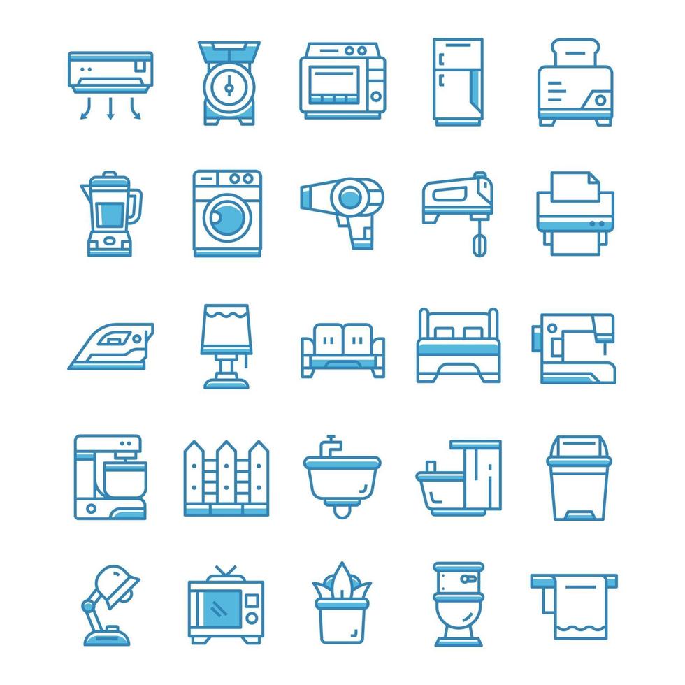 set van huishoudelijke pictogrammen met blauwe stijl. vector