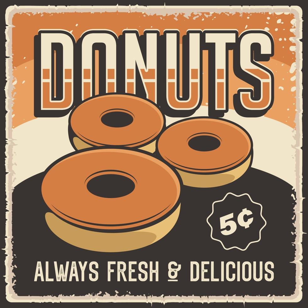 donuts retro commerciële teken poster vector