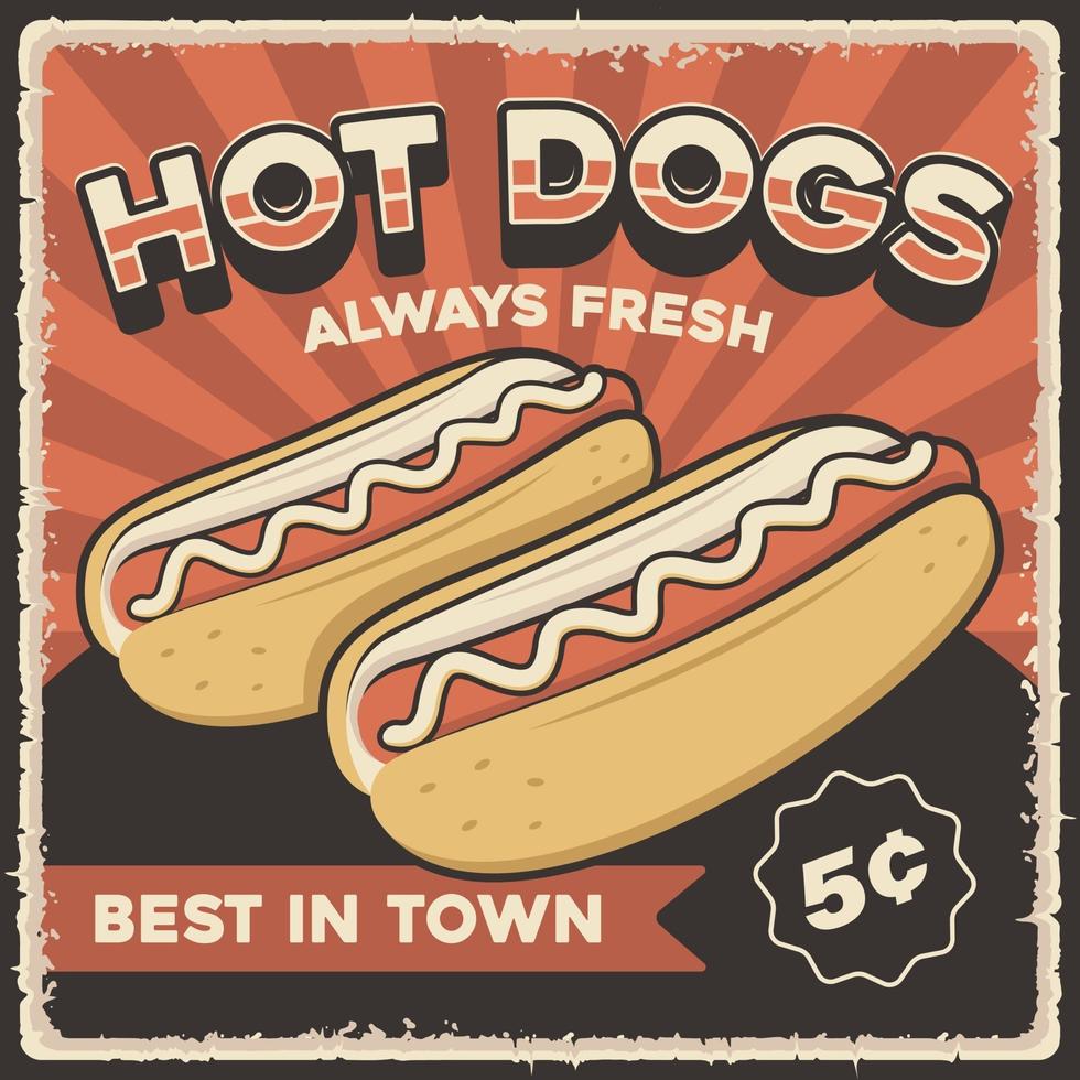 retro vintage hotdog poster vector