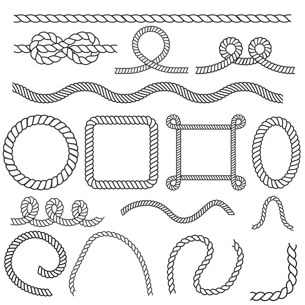 touw icoon vector set. kabel illustratie teken verzameling. kader symbool of logo. knoop markering.