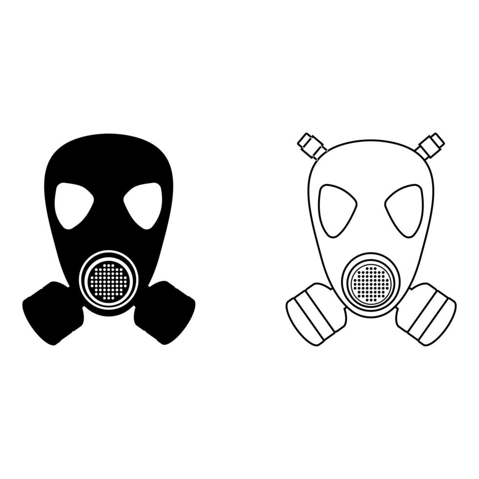 masker vector icoon set. chemisch aanval illustratie teken verzameling. leger symbool. Gevaar logo.