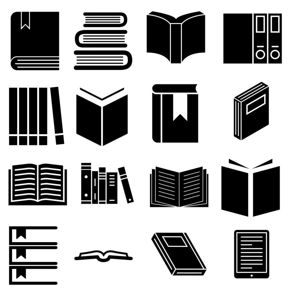 boeken vector pictogrammen set. boek icoon. bibliotheek illustratie symbool verzameling. onderwijs logo of teken.