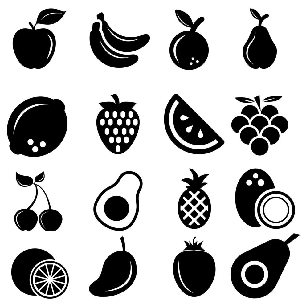 fruit vector icoon set. vitamine illustratie teken verzameling. tropisch symbool of logo.