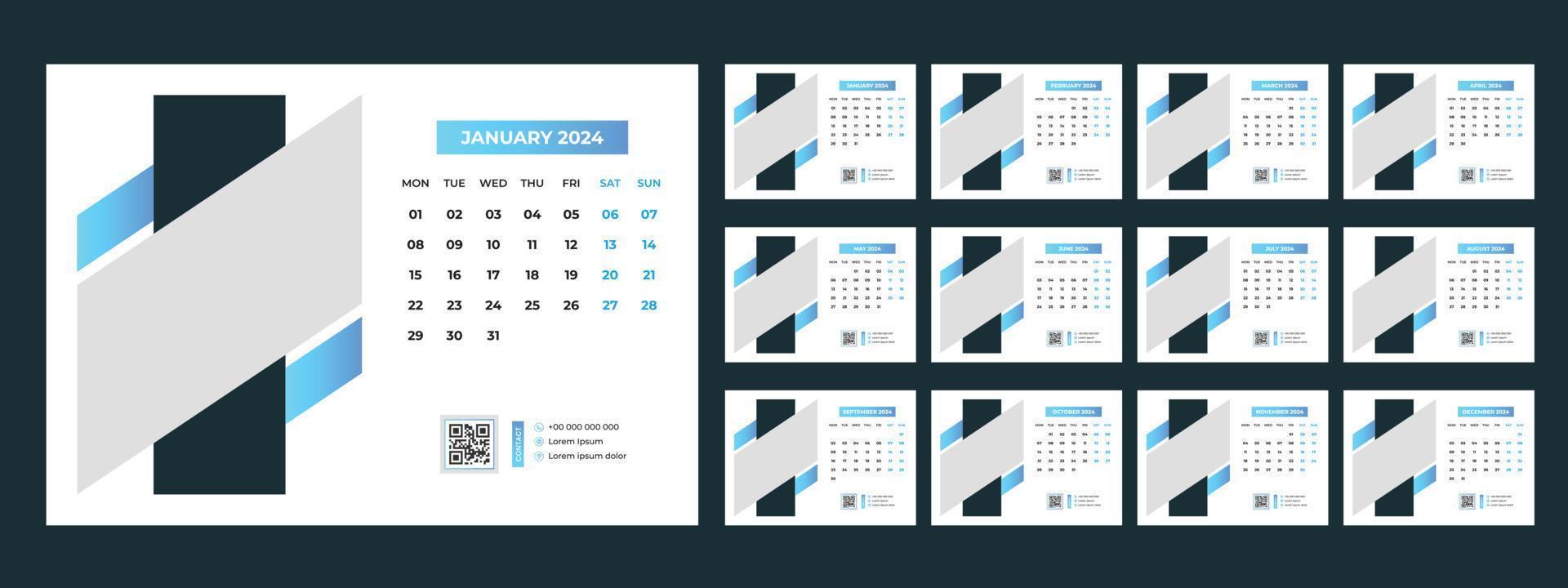 2024 bureau kalender sjabloon vector