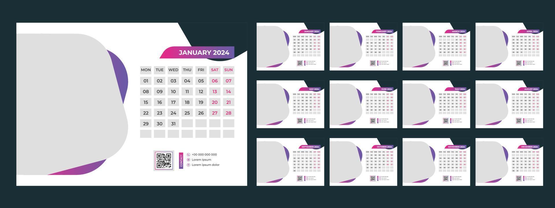 2024 bureau kalender sjabloon vector