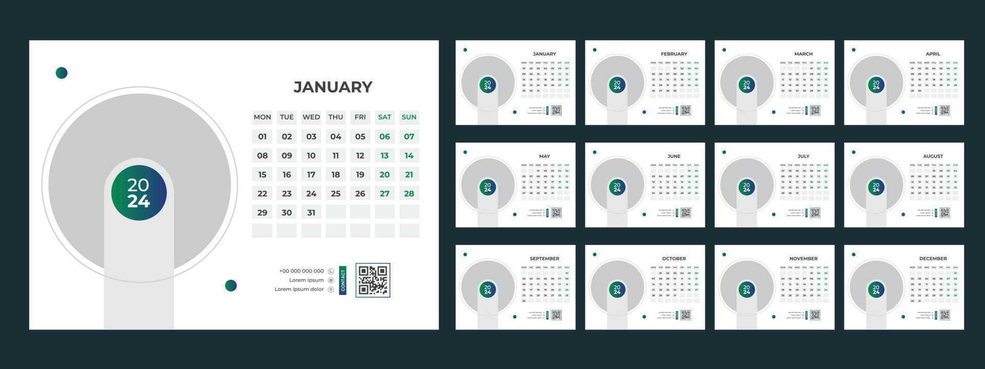 2024 bureau kalender sjabloon vector