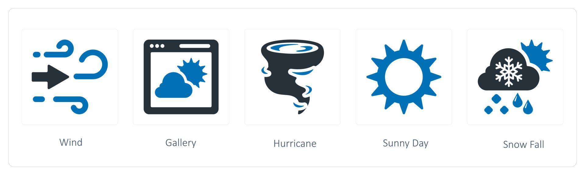 een reeks van 5 weer pictogrammen zo net zo wind, galerij en orkaan vector